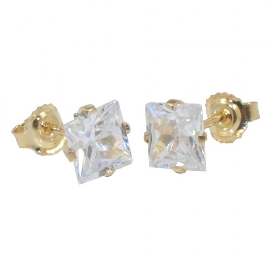 Earrings in K14 gold solitaire with natural zircons in white color  19266