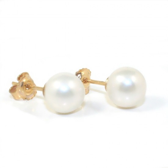 Earrings in K14 gold with natural pearls in white color 13038