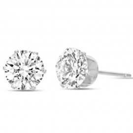 Solitaire earrings in silver color with white crystals ΟΚ922