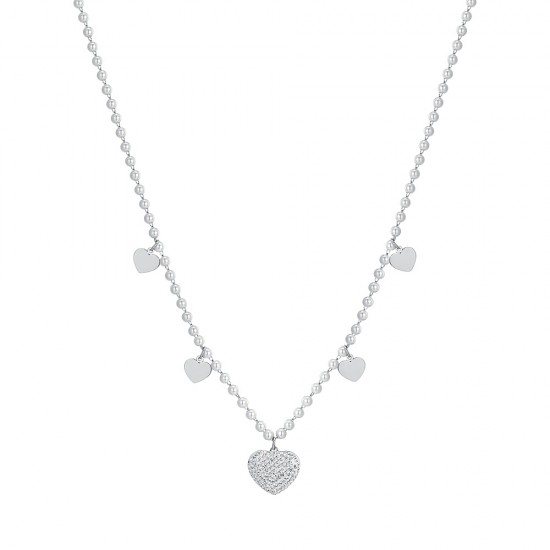 Women's necklace with hearts with white crystals and white pearls CK1847