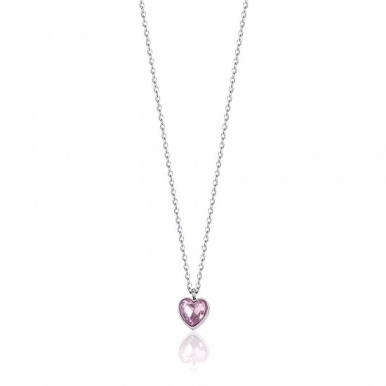 Necklace for women with a heart with a crystal in pink color made of stainless steel  CK1814