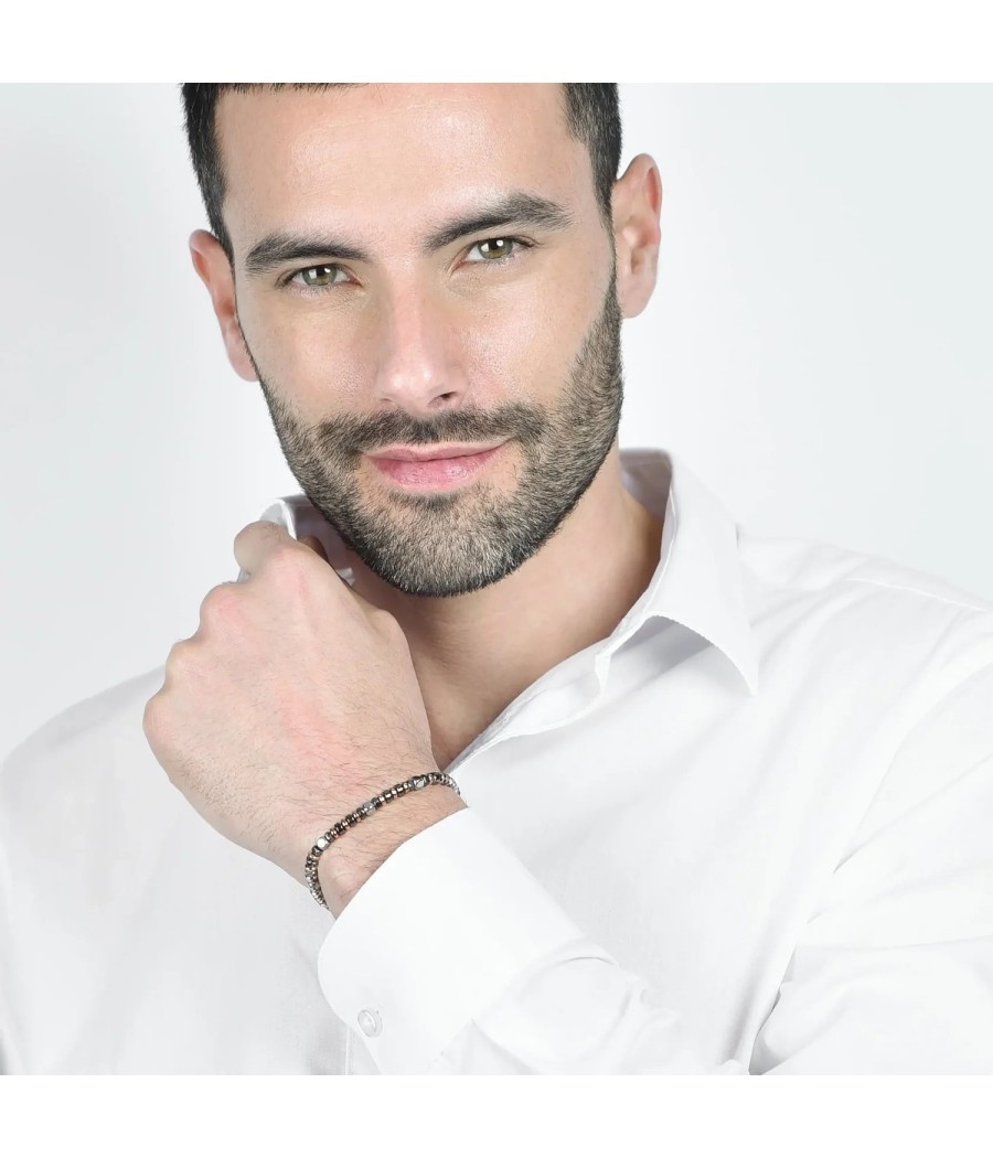 Men’s stainless steel bracelet with hematite and bronze elements