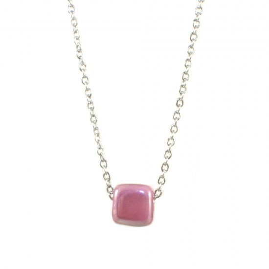Stainless steel necklace with stone in pink color  SPL699