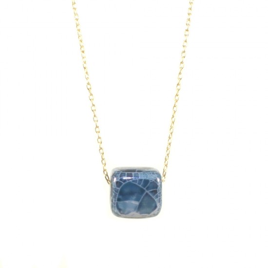Stainless steel necklace with stone in blue color  SPL561