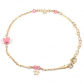 Rose gold K14 bracelet with stars and pink butterfly  13581