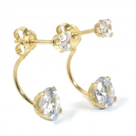 Earrings in K14 gold with double solitaire with natural zircons  25095