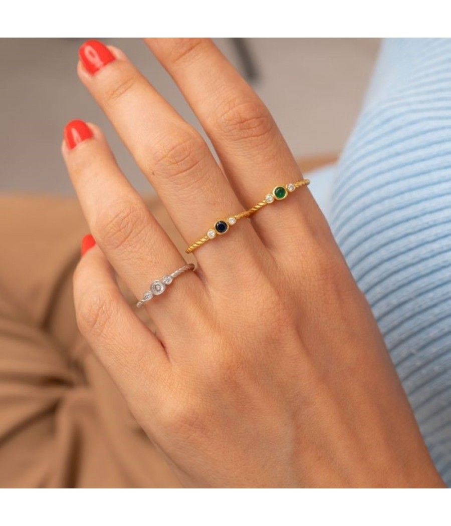 Ring made of 925 silver gold plated with natural zircons   D-60