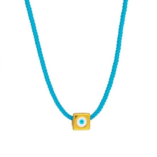 Necklace with silk turquoise cord, and eyelet dice with enamel  K-1639