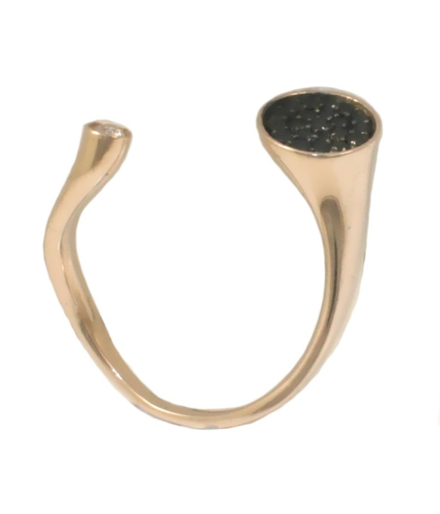 14K rose gold ring with white and black zircon stones open head design