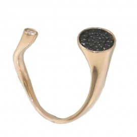 Ring in rose gold K14 with natural zircons in white and black color and open head