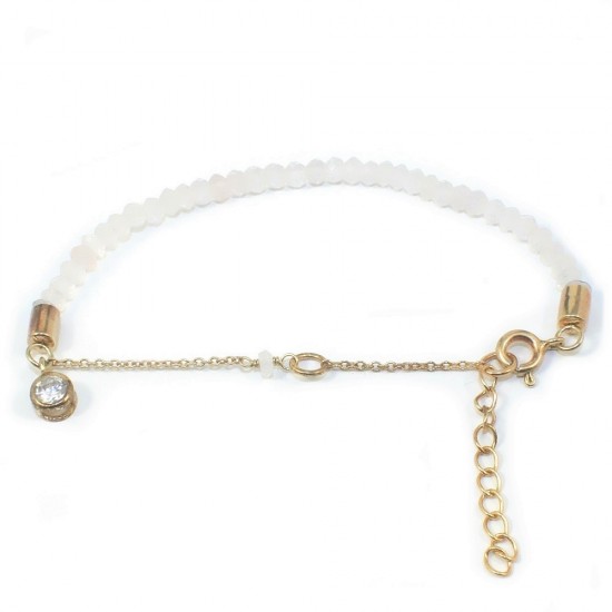 Bracelet made of silver 925 gold-plated with quartz in white color 