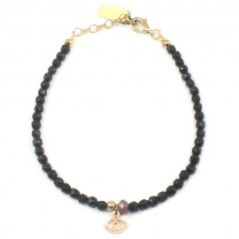 Gold-plated silver bracelet with eye pattern and black spinels  15730
