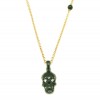 Silver skull necklace with black platinum gold-plated and natural white zircons 