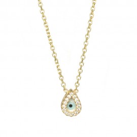 Sterling silver necklace gold plated with eye drop design with white zircons and mother of pearl  168123