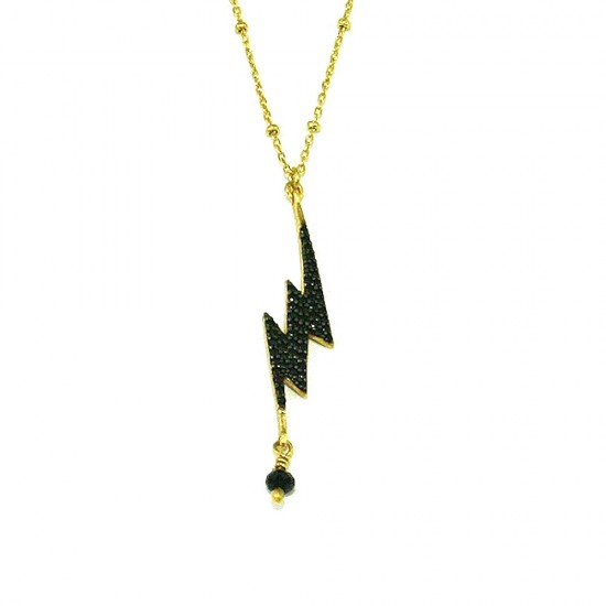 Necklace made of silver 925 gold-plated with a design of lightning with zircons