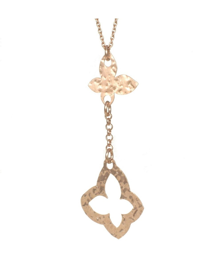 Sterling silver 925 hammered flower necklace with rose gold plating