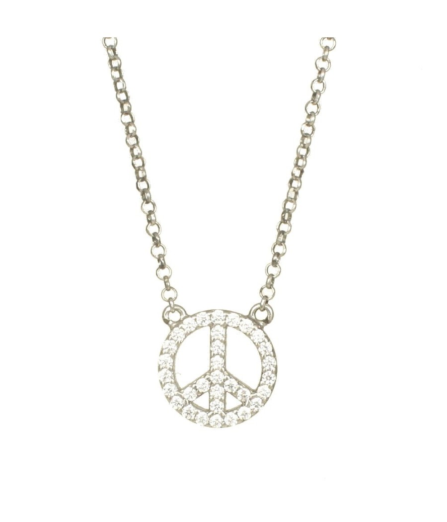 Sterling silver peace necklace with white zircon stones – 40cm chain