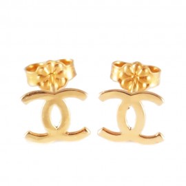 Earrings rose gold K14 with double C design, polished 085722
