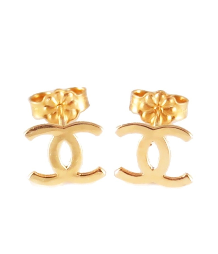 Earrings rose gold K14 with double C design, polished 085722