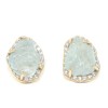Earrings in gold K14 with natural aquamarine stone and zircons in white color 17887
