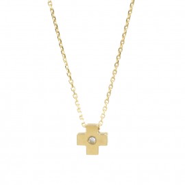 Necklace in K9 gold with Cross and zircon in white color  1213C