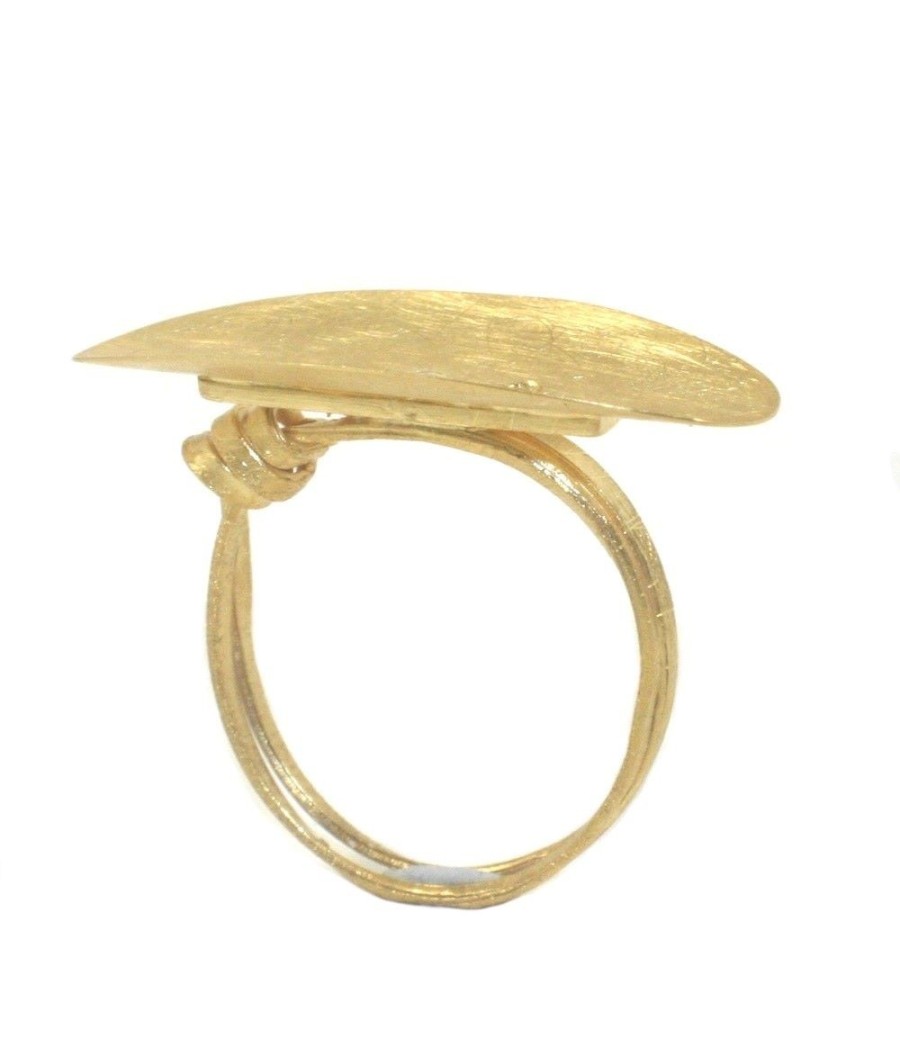 Handmade 14K satin gold ring with oval head and zirconia stones