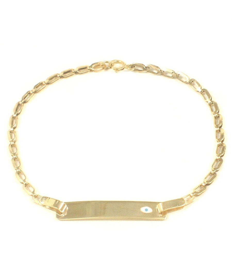 Kids' gold identity bracelet with enamel evil eye charm – 16 cm