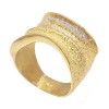 Ring in K14 gold handmade with white gold bar on the head with natural zircons 
