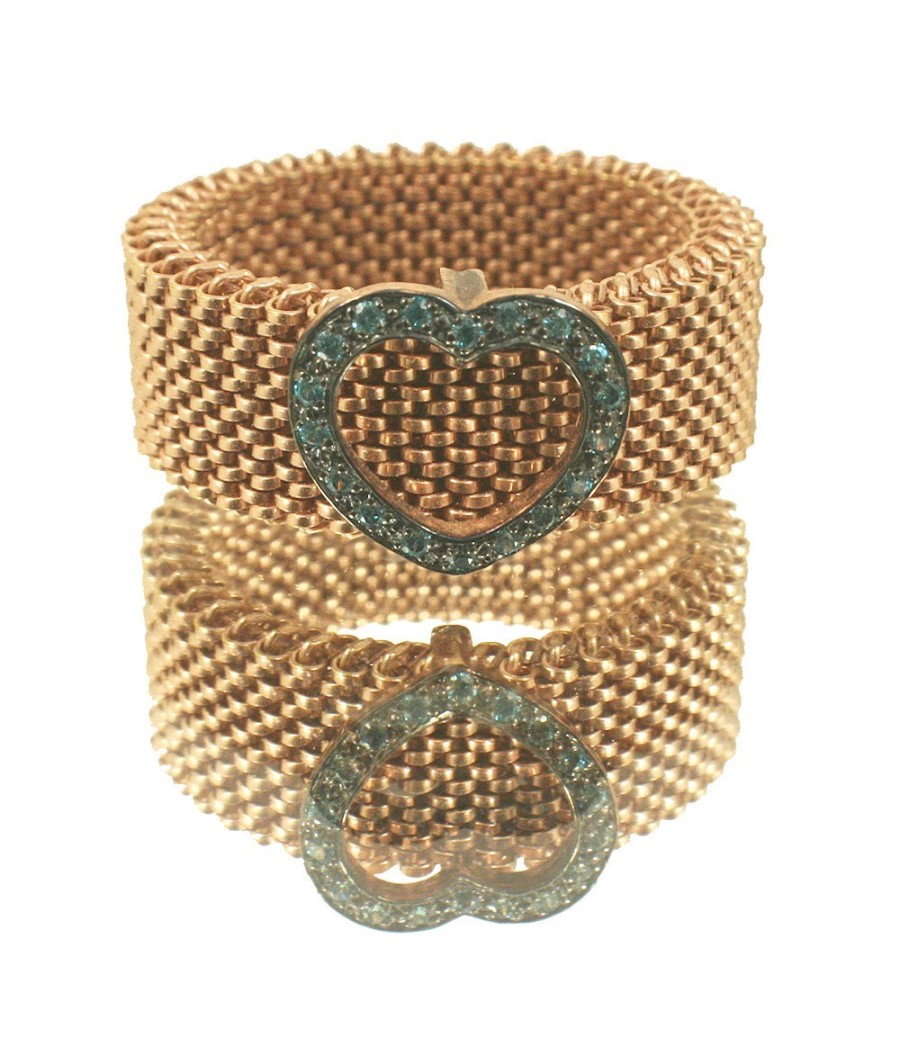 Rose gold ring K9 with blue zircons and stainless steel body No. 59