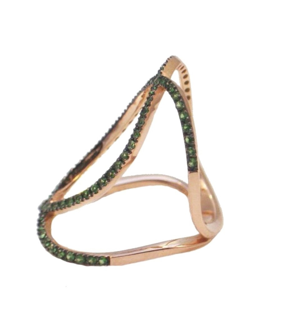 Ring in rose gold K18 with natural zircons in green color  