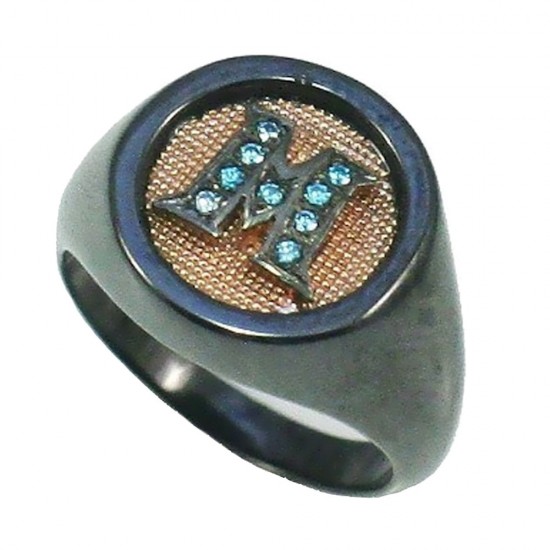 Chevalier ring in rose gold K9 head with monogram M and ceramic body 