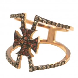 Ring in K18 rose gold with the Maltese Cross with natural diamonds 
