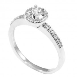 Solitaire ring in K18 white gold with 27 natural diamonds weighing