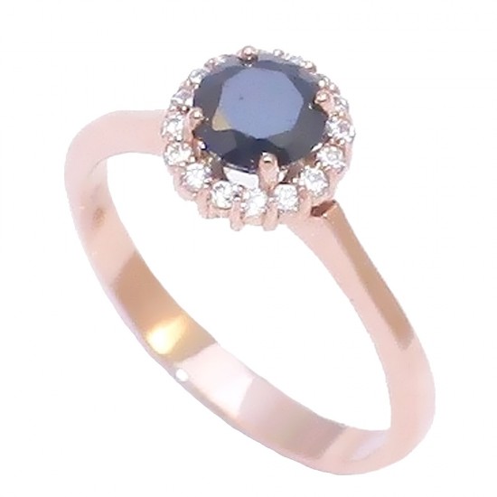 Ring in rose gold K14 rosette with natural zircons U3116
