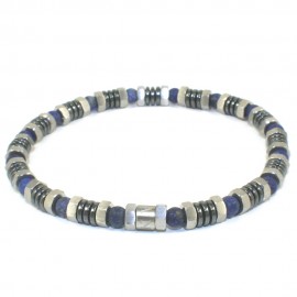 Men's stainless steel handcuffs and lapis stones 13-06-0452