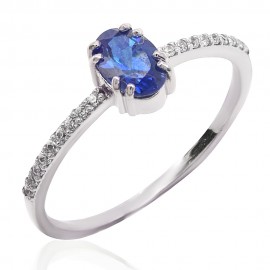 Ring white gold K14 solitaire with sapphire 0.60ct and diamonds 0.10ct color E and purity VVS1  19105