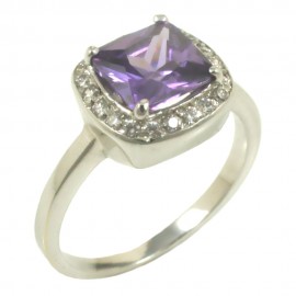 White gold K14 rosette ring with amethyst colored stone   4120