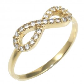 Δαχτυλίδι σε χρυσό Κ14 με σχέδιο το άπειρο και φυσικά ζιρκόνια σε λευκό χρώμα 15514