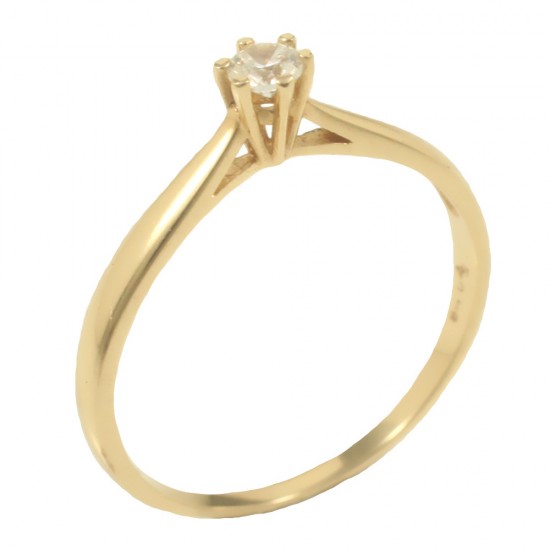 Ring in gold K14 solitaire with natural zircon in white color  135115