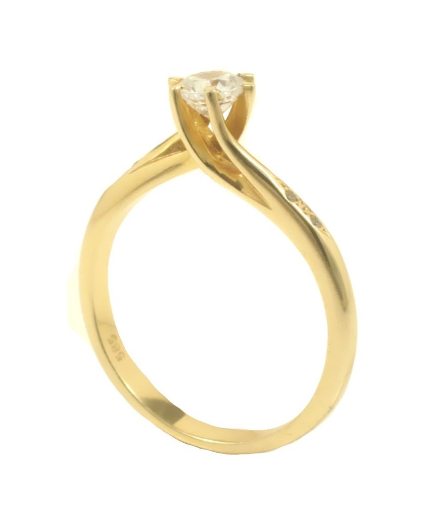 14K Gold Solitaire Ring Flame Design with White Zirconia