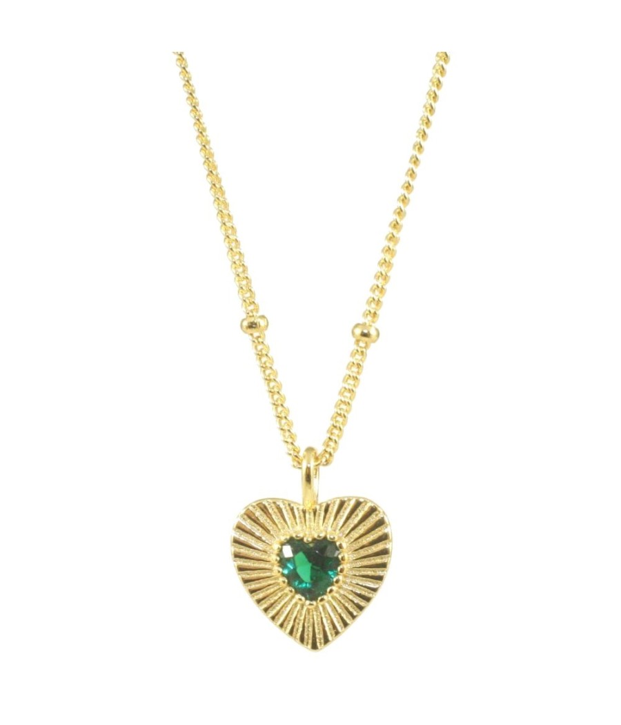 Gold-plated silver necklace with heart pendant and green zircon