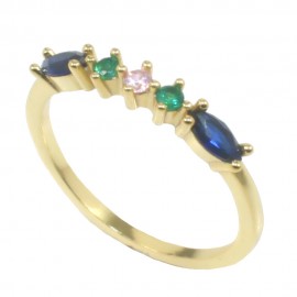 Gold-plated silver ring with colorful natural zircons  13599