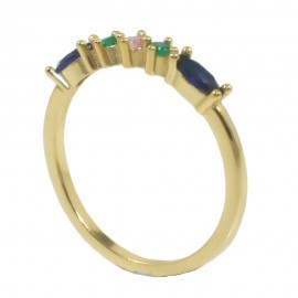 Gold-plated silver ring with colorful natural zircons  13599