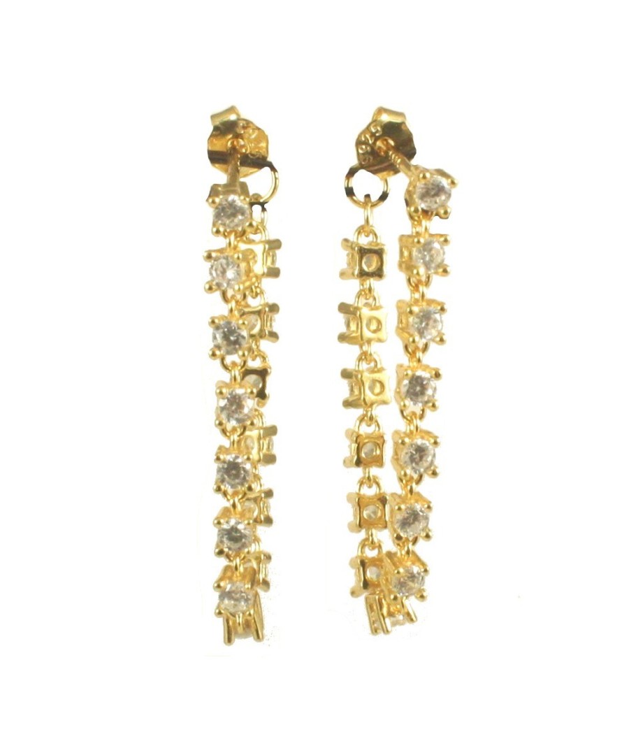 Gold-plated sterling silver drop earrings with white zircon stones