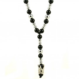 Men's necklace with onyx and beads in stainless steel  CHST060