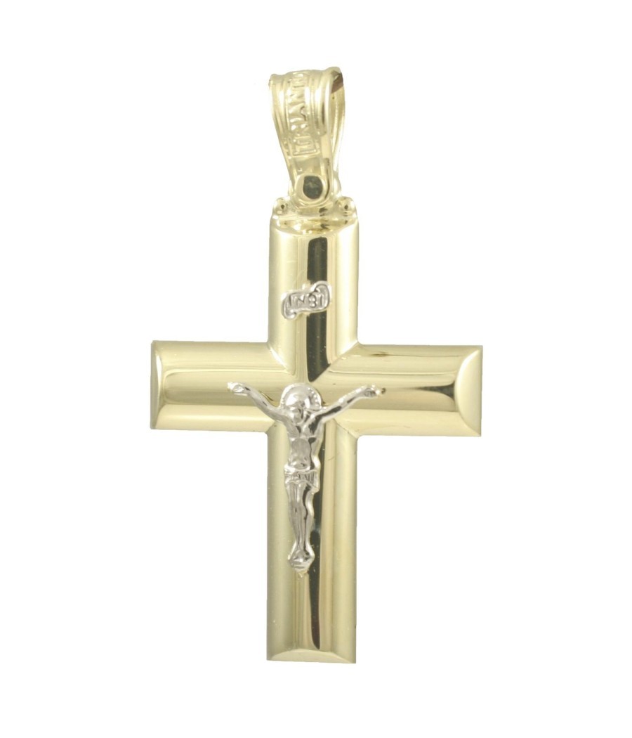 Cross in K14 gold polished with the Crucified in white gold for baptism  28735
