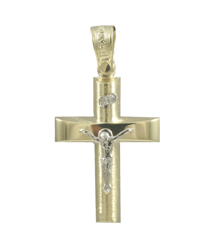 Cross pendant 14K gold with white gold crucifix 2.70g