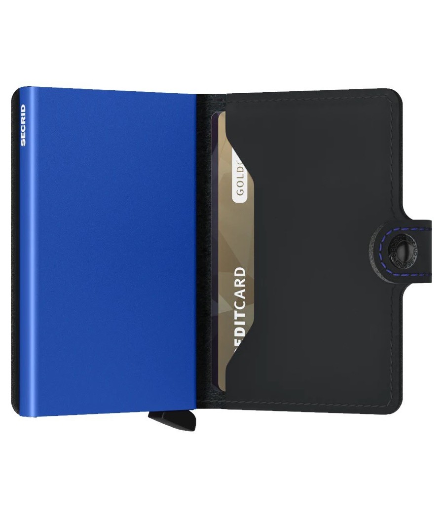 Secrid Miniwallet Matte Black & Blue με μπλε cardprotector και μαύρο ματ δέρμα