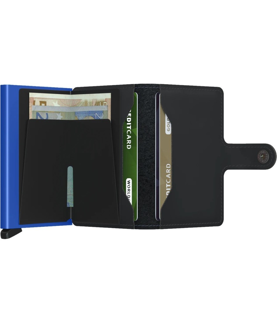 Secrid Miniwallet Matte Black & Blue with blue cardprotector and matte black leather