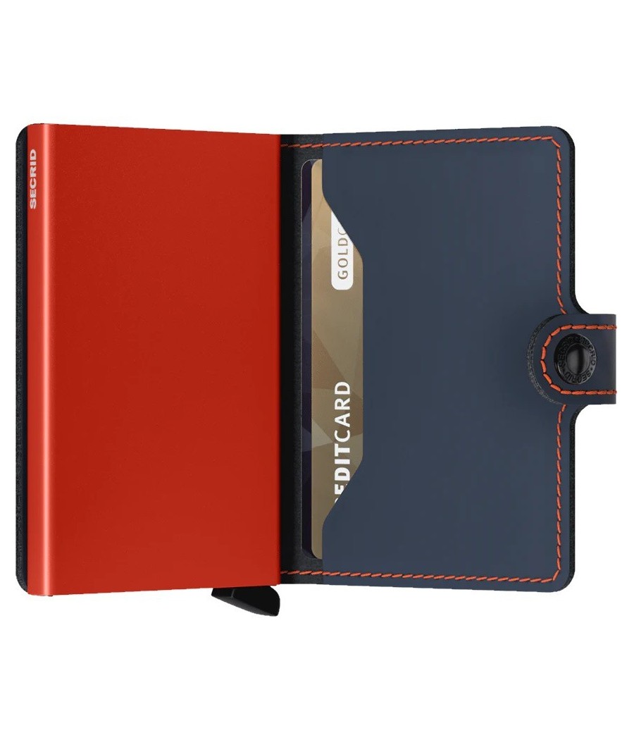 Secrid Miniwallet Matte Nightblue & Orange with matte leather, orange Cardprotector, and RFID-blocking technology